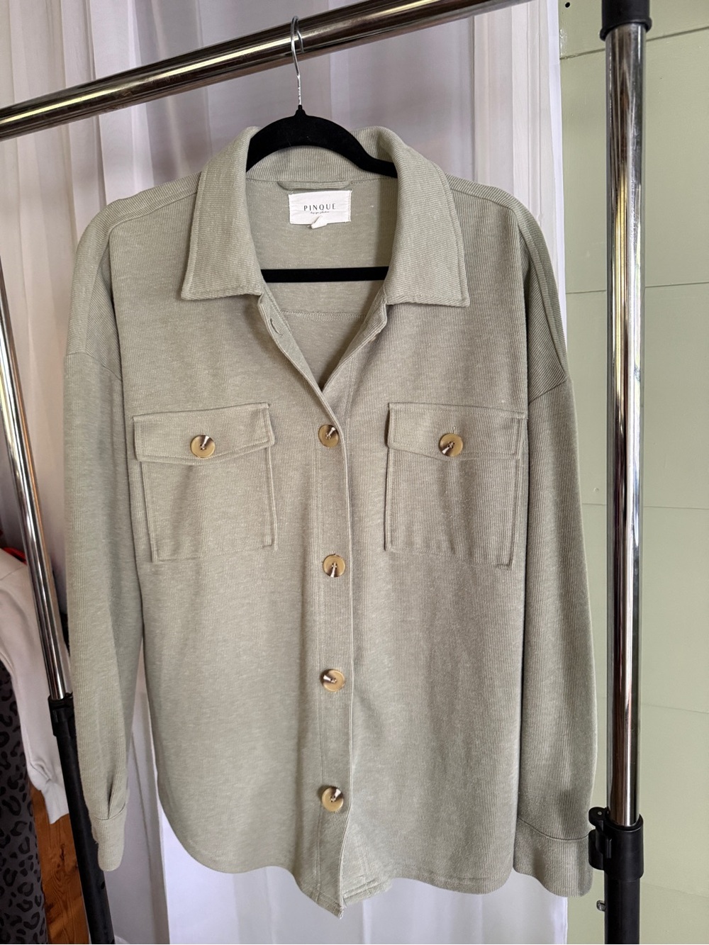 Pinqui Sage Green Button-Down Shirt Jacket